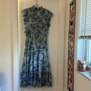 AQUA print maxi dress. Size Small. Blue with gold dots throughout.